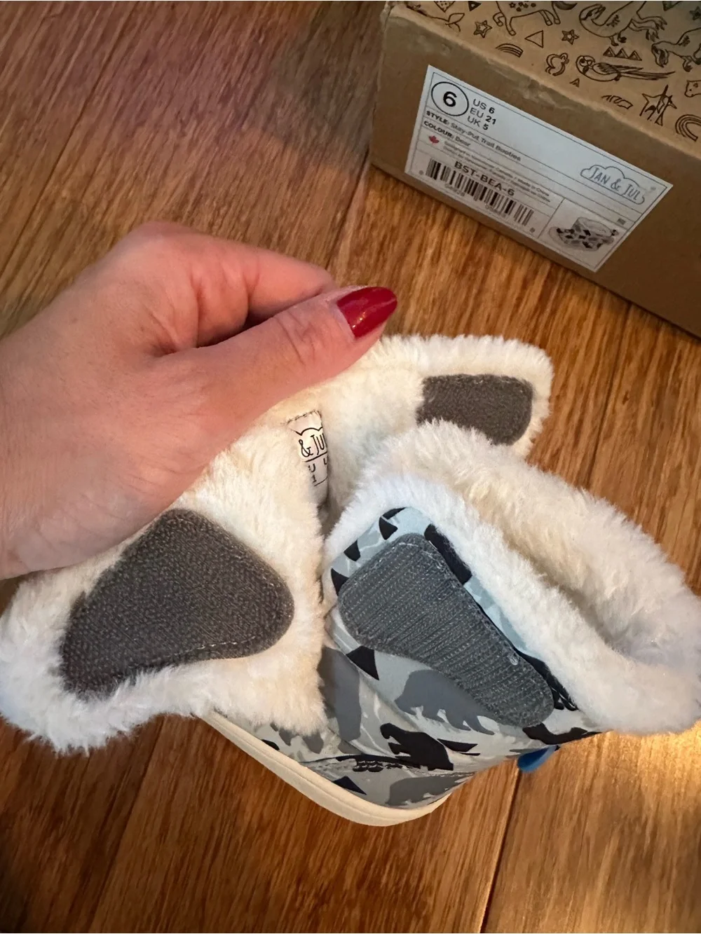 Kids Grey Bear Print Winter Boots with Plush Lining